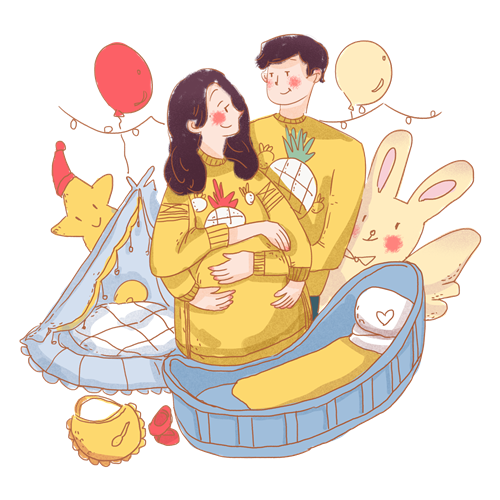 情侣庆祝怀孕生宝宝情人节手绘插图.png